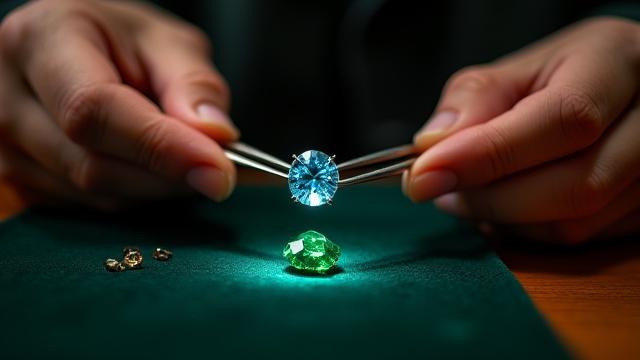 보석 감정사가 보석을 감별하고 있는 모습